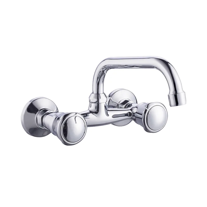 Aliran dua spout keran dapur leher panjang